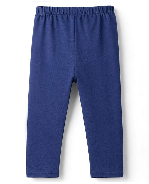 Babyhug Cotton Lycra Knit Full Length Leggings With Star Print - Navy Blue