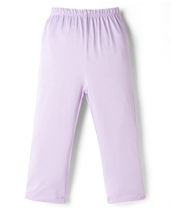 Babyhug Cotton Knit Full Length Solid Color Leggings - Lavender
