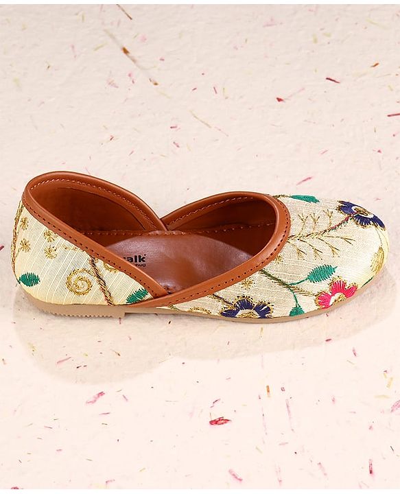 Cute Walk by Babyhug Slip On Mojaris with Floral Embroidery - Beige