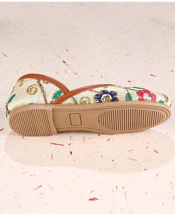 Cute Walk by Babyhug Slip On Mojaris with Floral Embroidery - Beige