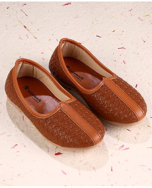 Cute Walk by Babyhug Slip on Self Designed Mojaris - Brown