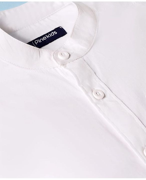 Pine Kids 100% Cotton Woven Full Sleeves Mandarin Collar Solid Shirt - White