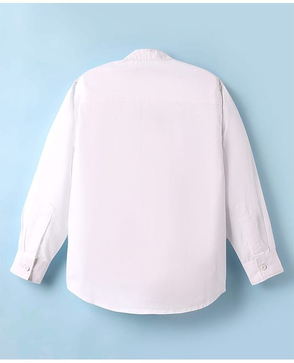 Pine Kids 100% Cotton Woven Full Sleeves Mandarin Collar Solid Shirt - White