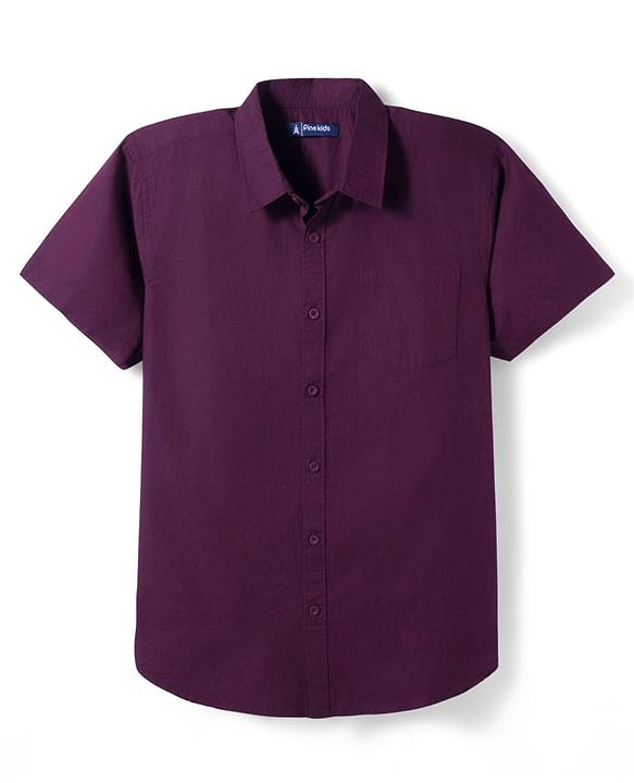 Pine Kids Cotton Woven Half Sleeves Solid Colour Shirt with T-Shirt - Maroon
