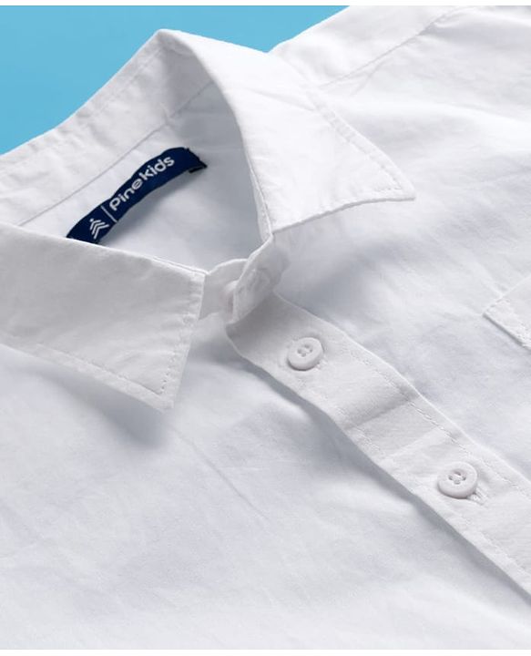 Pine Kids Cotton Woven Half Sleeves Solid Shirt - White