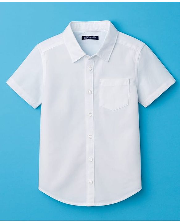 Pine Kids Cotton Woven Half Sleeves Solid Shirt - White