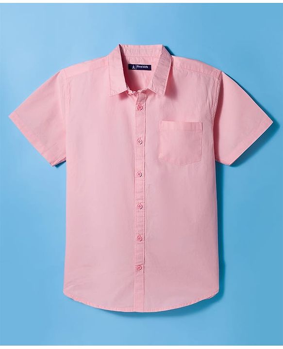 Pine Kids Cotton Woven Half Sleeves Solid Shirt - White