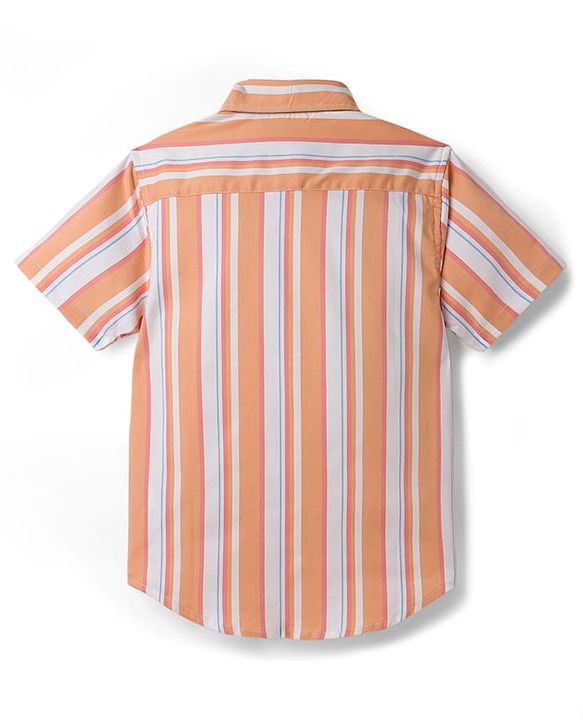 Pine Kids Cotton Woven Half Sleeves Shirt With Stripes - Orange