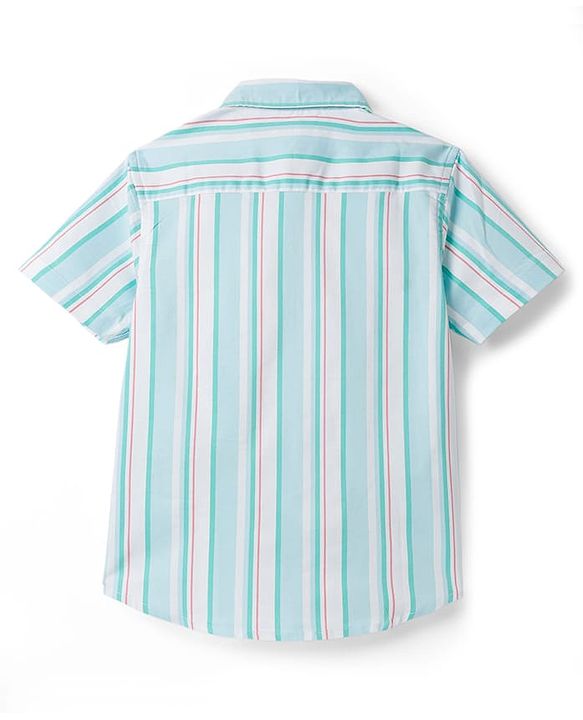 Pine Kids Cotton Woven Half Sleeves Shirt With Stripes - Light Blue