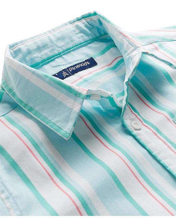 Pine Kids Cotton Woven Half Sleeves Shirt With Stripes - Light Blue