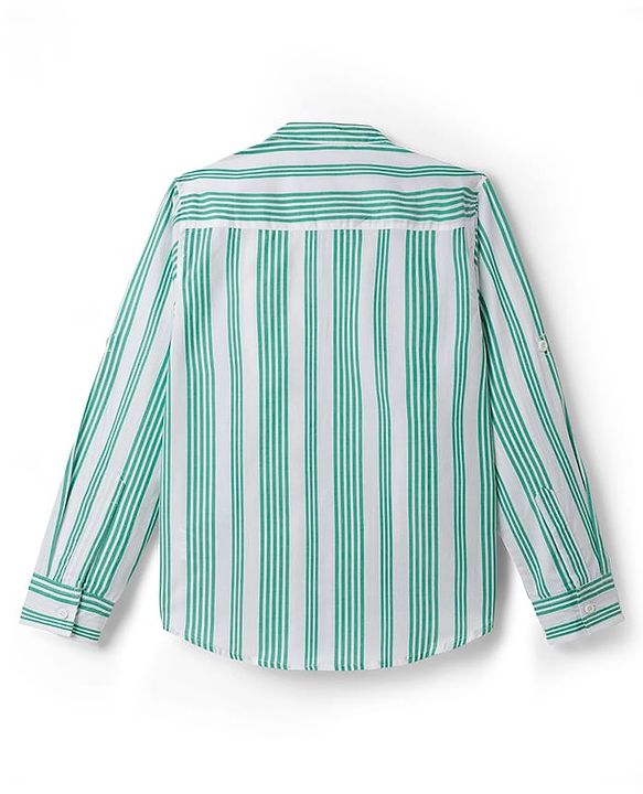 Pine Kids Cotton Woven Full Sleeves Shirt With Stripes - Green