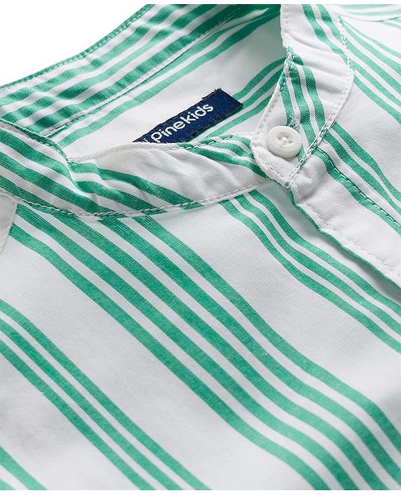 Pine Kids Cotton Woven Full Sleeves Shirt With Stripes - Green