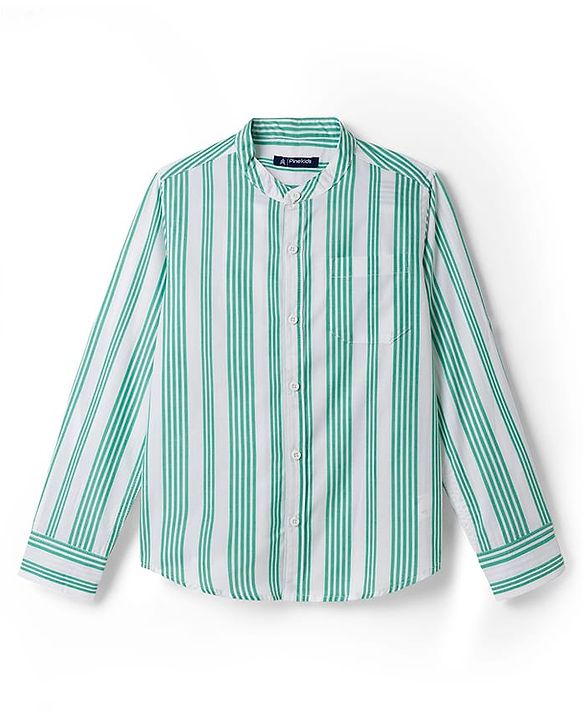 Pine Kids Cotton Woven Full Sleeves Shirt With Stripes - Green