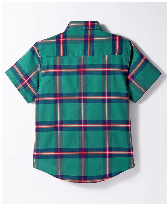 Pine Kids Cotton Woven Half Sleeves Checks Shirt With Text Printed T-Shirt - Green