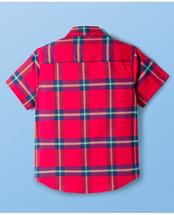 Pine Kids Cotton Woven Half Sleeves Checks Shirt With Text Printed T-Shirt - Red