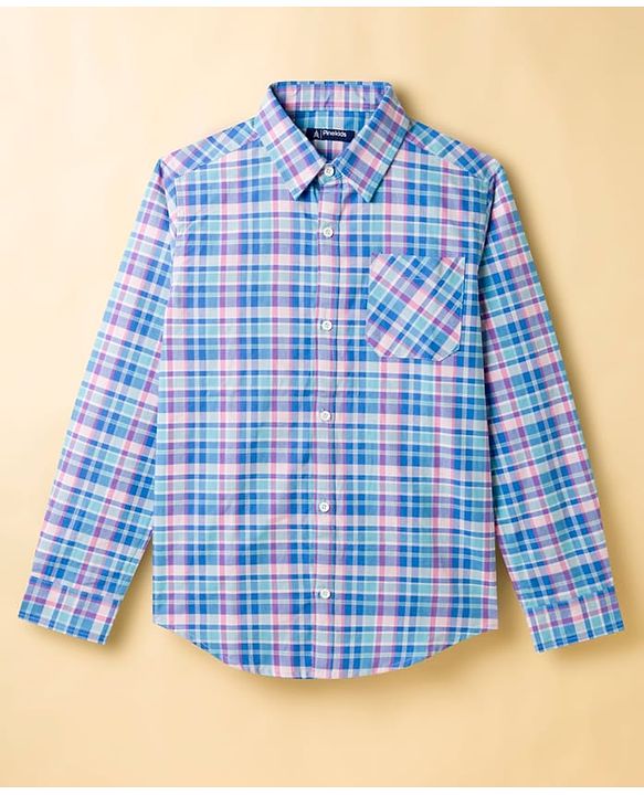 Pine Kids Cotton Woven Half Sleeves Checks Shirt With Printed T-Shirt - Blue