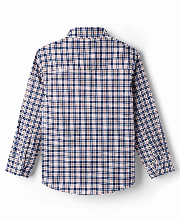 Pine Kids Cotton Woven Full Sleeves Checks Shirt With T-Shirt  - White & Navy