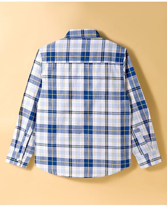 Pine Kids Cotton Woven Full Sleeves Checks Shirt With Printed T-Shirt - Blue & White