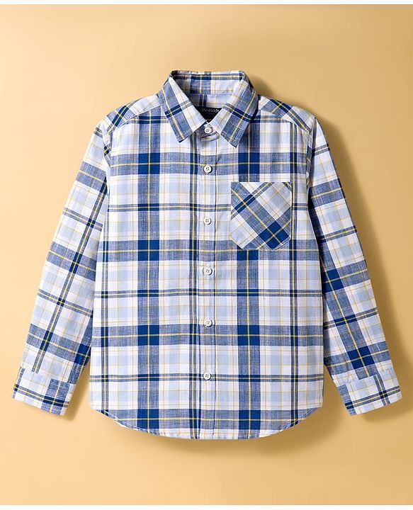 Pine Kids Cotton Woven Full Sleeves Checks Shirt With Printed T-Shirt - Blue & White
