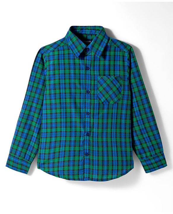 Pine Kids Cotton Woven Full Sleeves Checks Shirt With Printed Shirt - Teal Blue & White