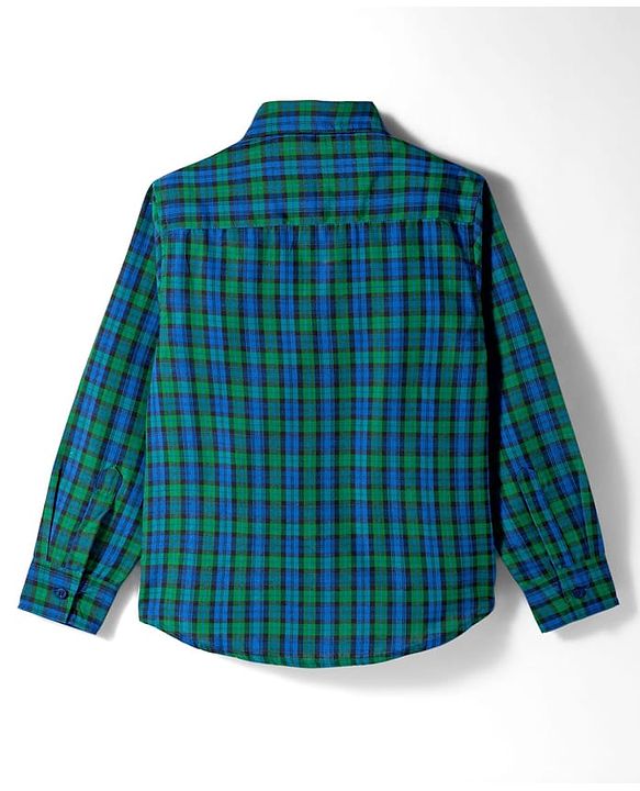 Pine Kids Cotton Woven Full Sleeves Checks Shirt With Printed Shirt - Teal Blue & White