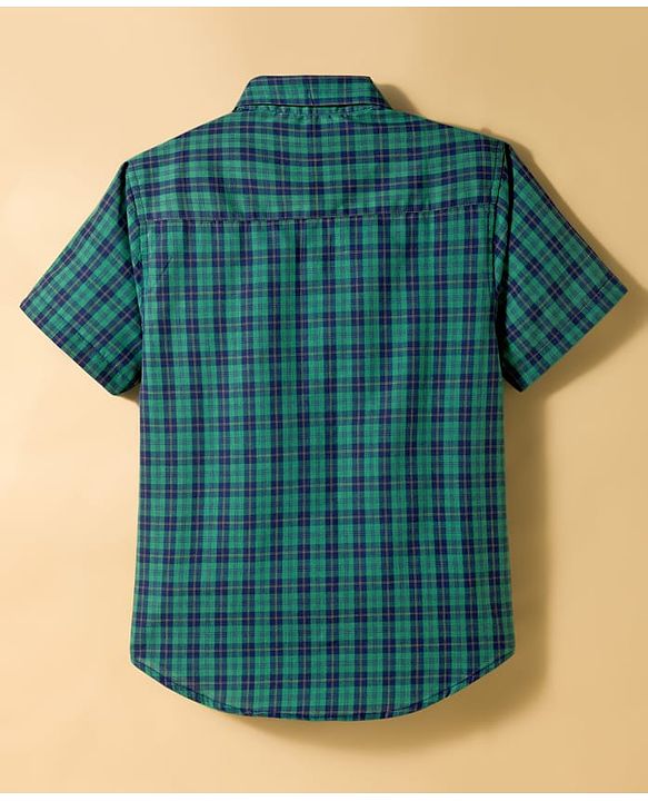 Pine Kids Cotton Woven Half Sleeves Checks Shirt With Printed T-Shirt - Sea Green & White