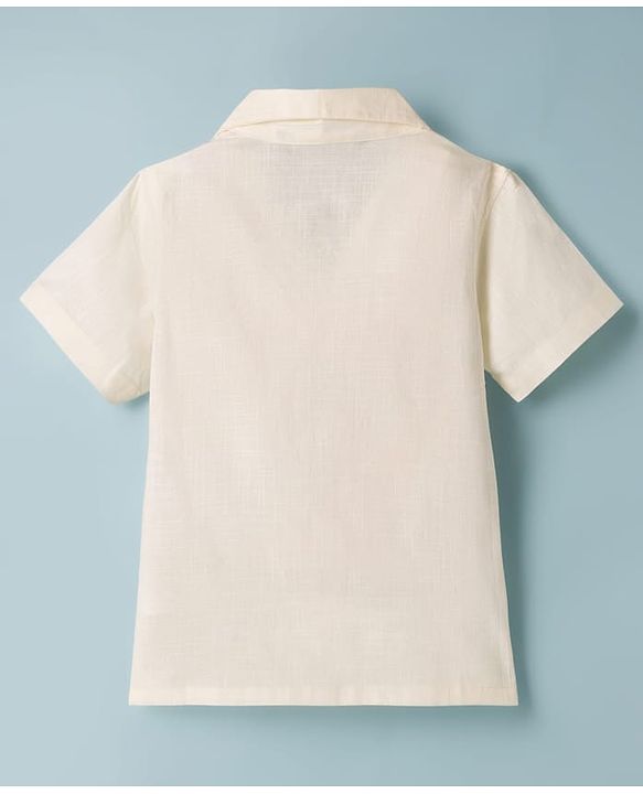 Pine Kids Cotton Knit Half Sleeves Resort Collar Shirt With Beach Theme Print - Off White