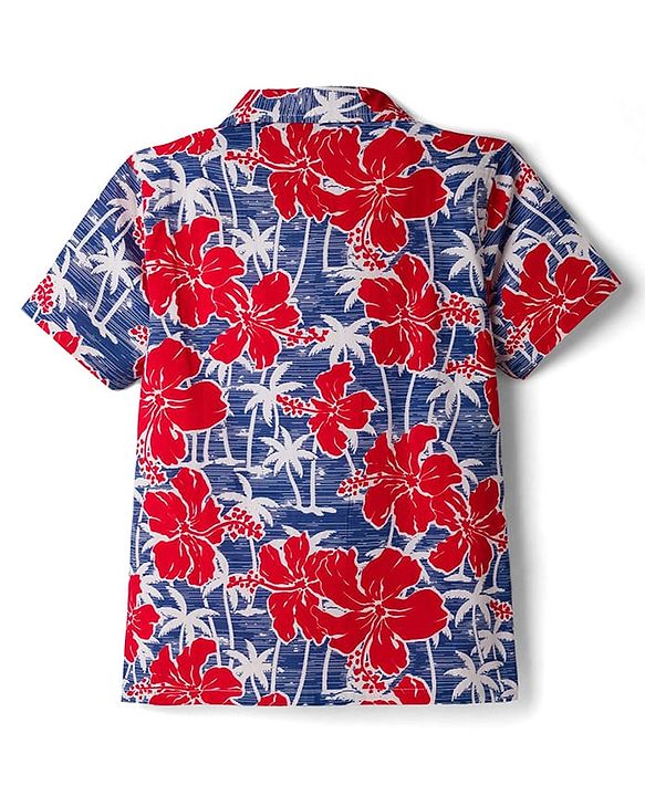 Pine Kids Cotton Woven Half Sleeves Shirt with Floral Print - Red