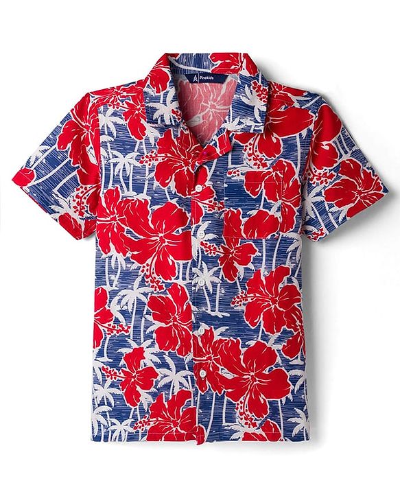 Pine Kids Cotton Woven Half Sleeves Shirt with Floral Print - Red