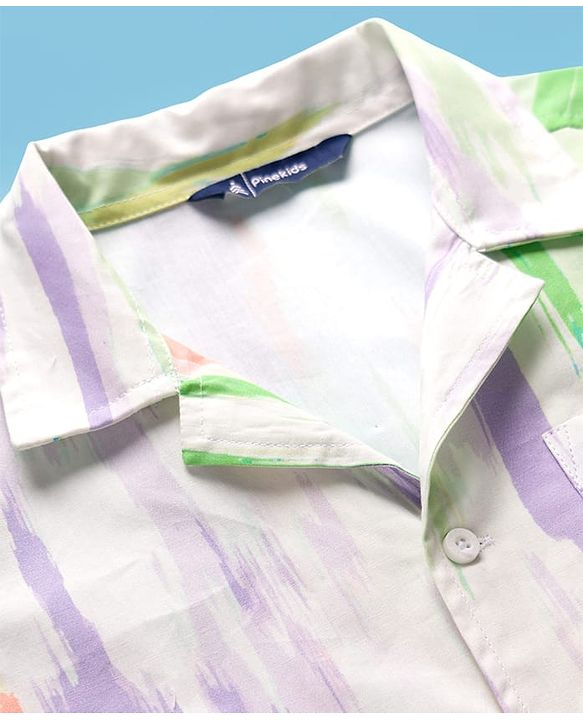 Pine Kids Cotton Woven Half Sleeves Printed Shirt - White