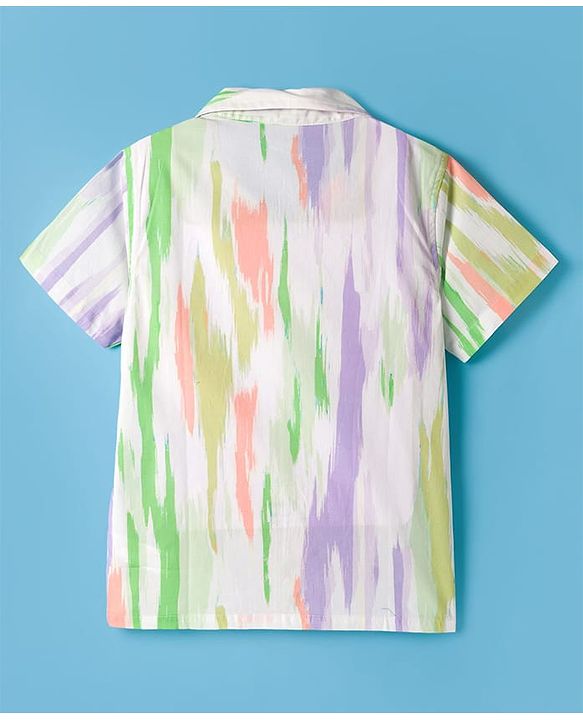 Pine Kids Cotton Woven Half Sleeves Printed Shirt - White
