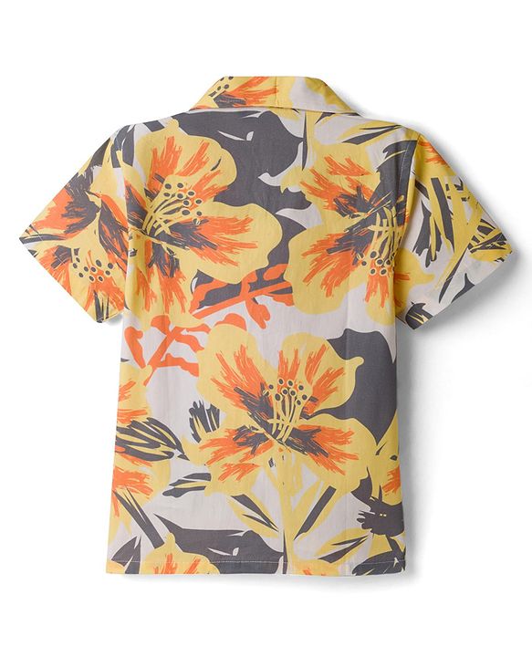 Pine Kids Cotton Woven Half Sleeves Shirt with Floral Print - Beige