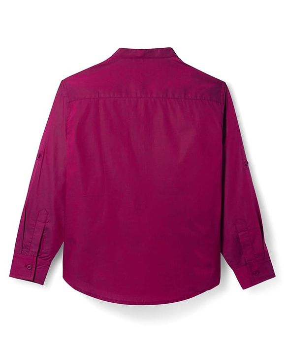 Pine Kids Cotton Woven Full Sleeves Mandarin Collar Solid Colour Shirt - Maroon