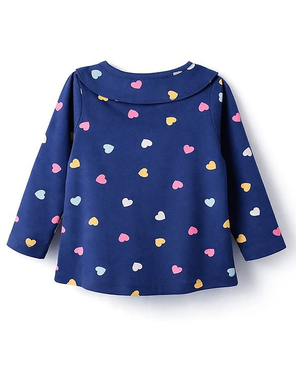Babyhug Cotton Knit Full Sleeves Co-ord Night Suit With Heart Print - Navy Blue