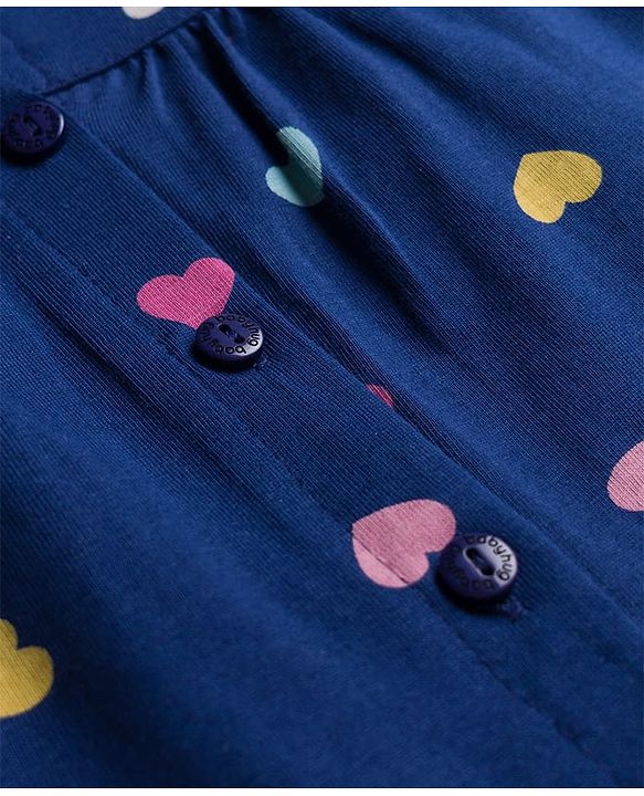 Babyhug Cotton Knit Full Sleeves Co-ord Night Suit With Heart Print - Navy Blue