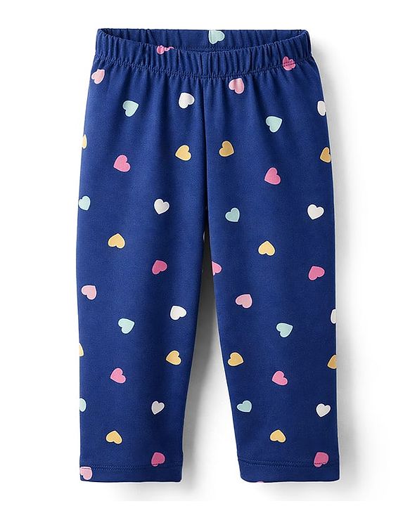 Babyhug Cotton Knit Full Sleeves Co-ord Night Suit With Heart Print - Navy Blue