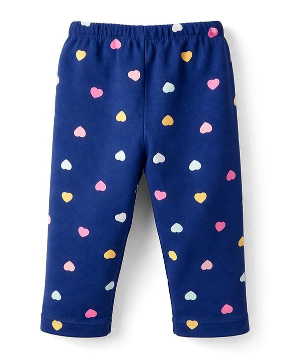 Babyhug Cotton Knit Full Sleeves Co-ord Night Suit With Heart Print - Navy Blue