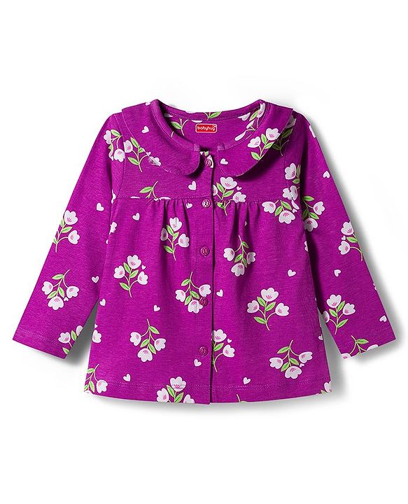 Babyhug Cotton Knit Full Sleeves Co-ord Night Suit With Floral Print - Purple