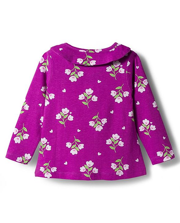 Babyhug Cotton Knit Full Sleeves Co-ord Night Suit With Floral Print - Purple
