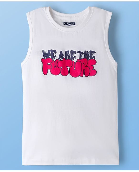 Pine Kids 100% Cotton Woven Half Sleeves Checks Sleeves With Sleeveless Tank T-Shirt With Text Print - Red
