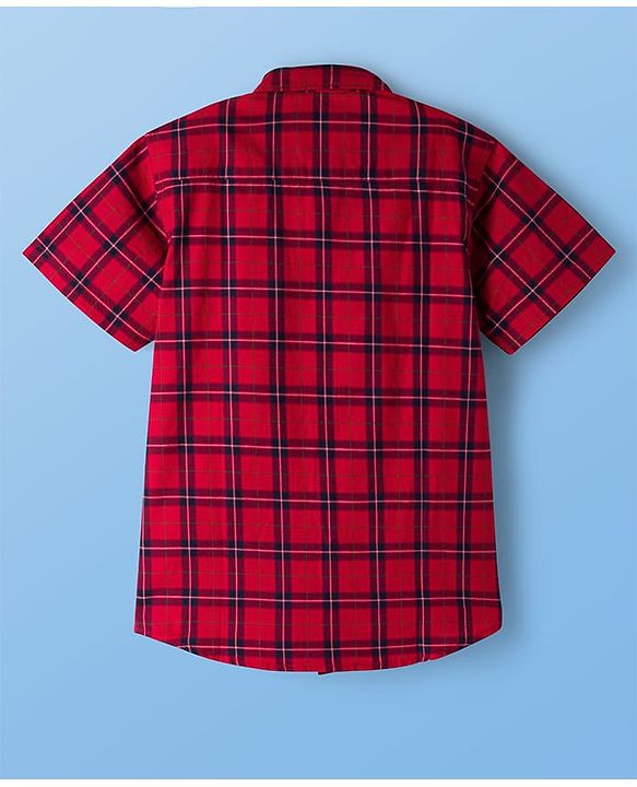 Pine Kids 100% Cotton Woven Half Sleeves Checks Sleeves With Sleeveless Tank T-Shirt With Text Print - Red