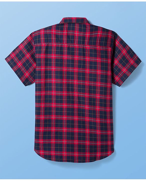 Pine Kids Cotton Woven Half Sleeves Checkered Shirt with Inner Tee - Red