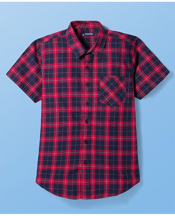 Pine Kids Cotton Woven Half Sleeves Checkered Shirt with Inner Tee - Red