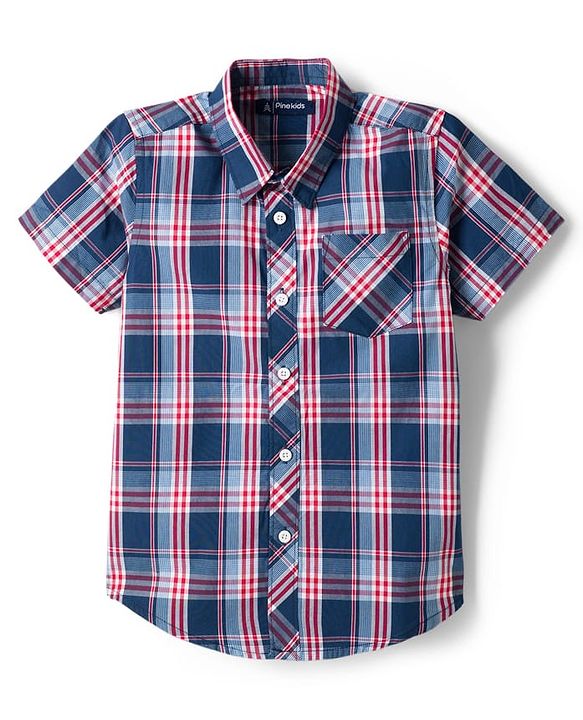 Pine Kids Cotton Woven Half Sleeves Checkered Shirt With T-Shirt - Multicolour