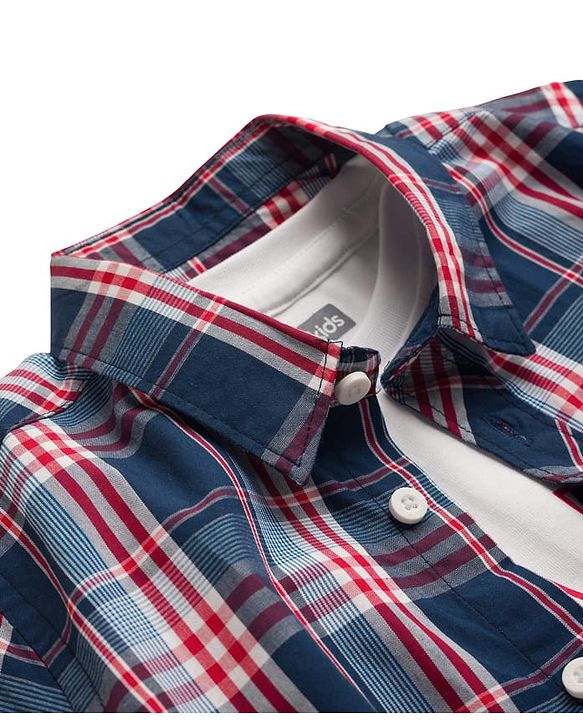 Pine Kids Cotton Woven Half Sleeves Checkered Shirt With T-Shirt - Multicolour