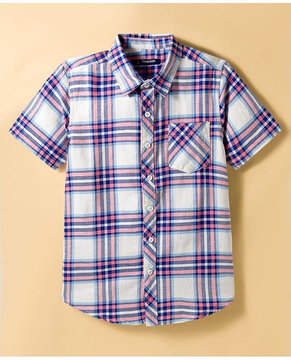 Pine Kids Cotton Woven Half Sleeves Checks Shirt With T-Shirt  - Multicolour