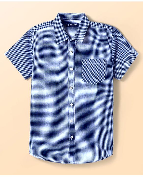 Pine Kids Cotton Woven Half Sleeves Checks Shirt With Inner Tee - Blue
