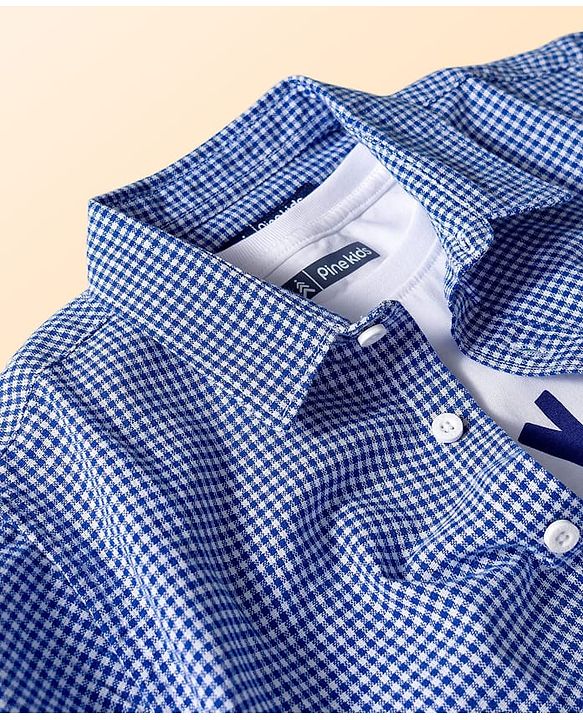 Pine Kids Cotton Woven Half Sleeves Checks Shirt With Inner Tee - Blue