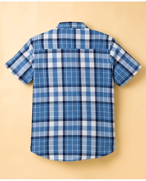 Pine Kids Cotton Woven Half Sleeves Checks Shirt With Printed Inner Tee - Blue