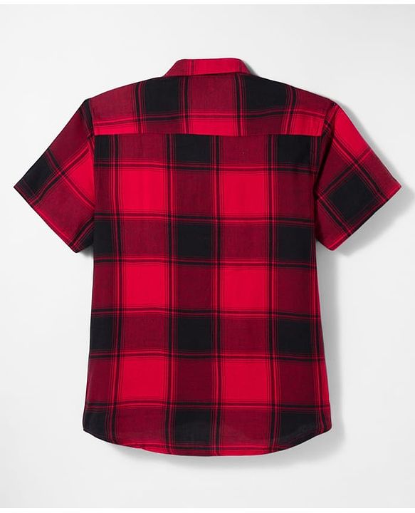 Pine Kids Cotton Woven Half Sleeves Checks Shirt With Text Printed T-Shirt - Red